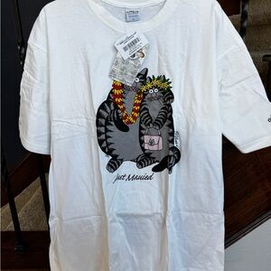 New NWT Large Just Married B. Kliban Cat crazy Shirts Hawaii  Tee - White